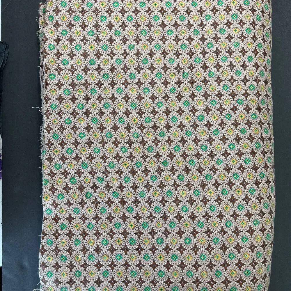 Vintage Pre Quilted‎ Brown Green Yellow Fabric 38